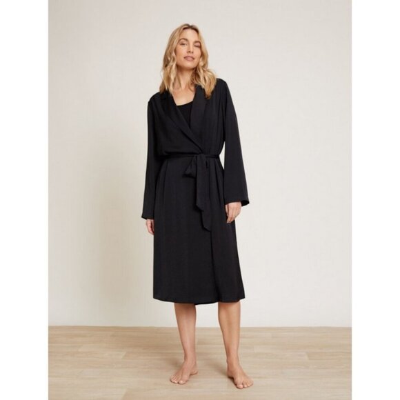 💕BAREFOOT DREAMS💕 Washed Satin Notch Collar Robe ~ Black Large L NWT - Picture 2 of 14